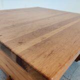 Table basse brutaliste en pin massif années 80