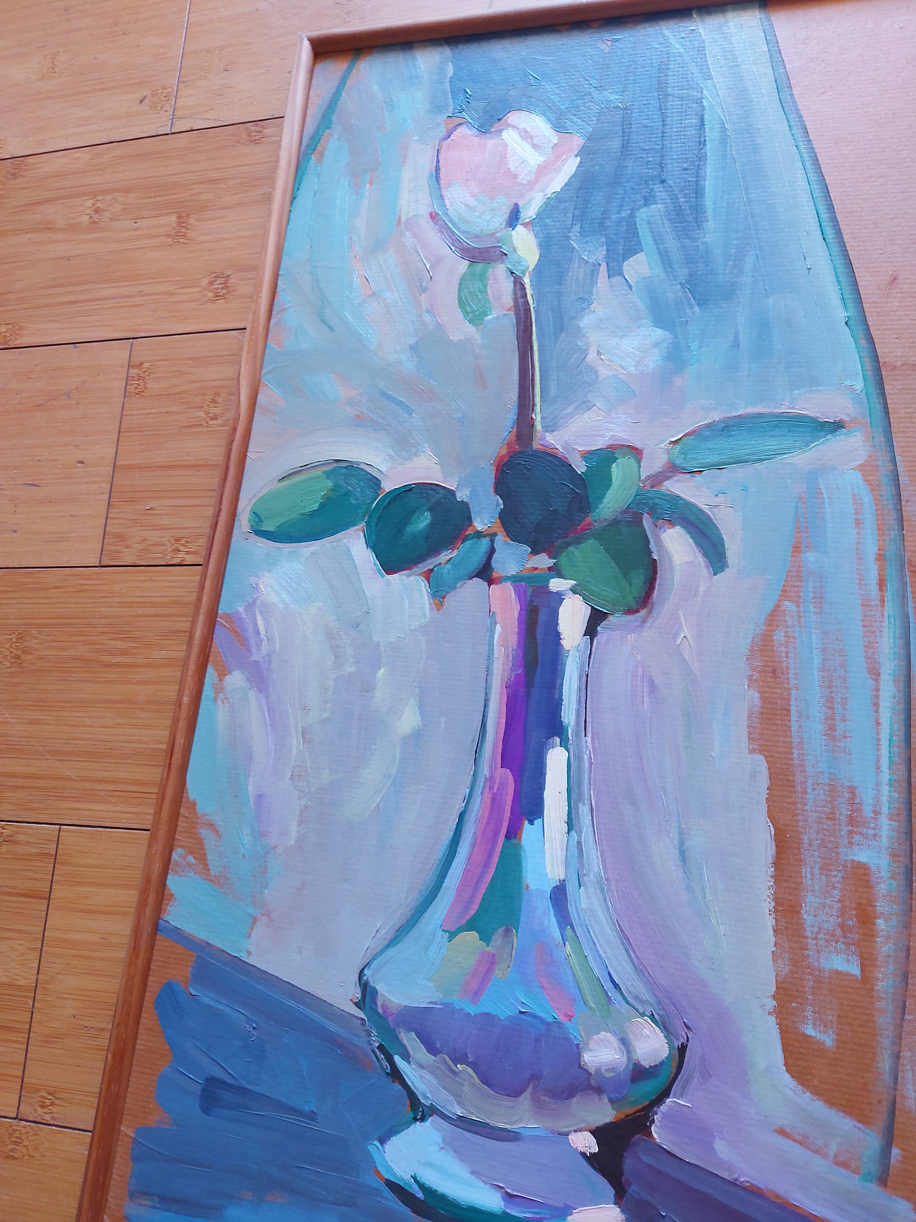Painting, oil on wood, bouquet of flowers signed Pascal Louvet