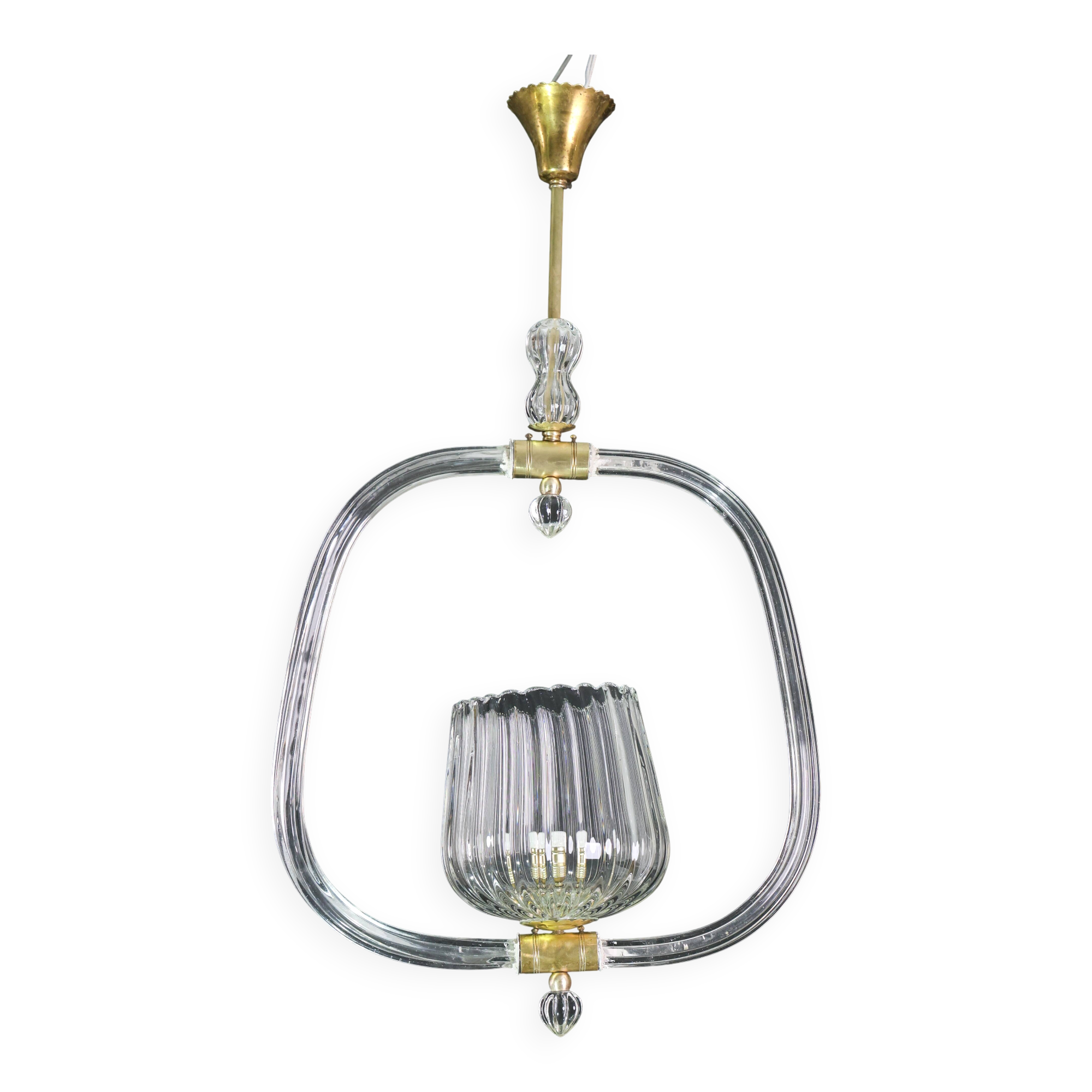 Charming Murano Glass Art Deco Pendant Chandelier by Ercole Barovier, 1940s
