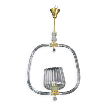 Charming Murano Glass Art Deco Pendant Chandelier by Ercole Barovier, 1940s