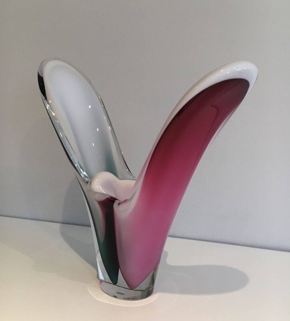 Multicoloured shell glass vase signed Flygsfors, 1956