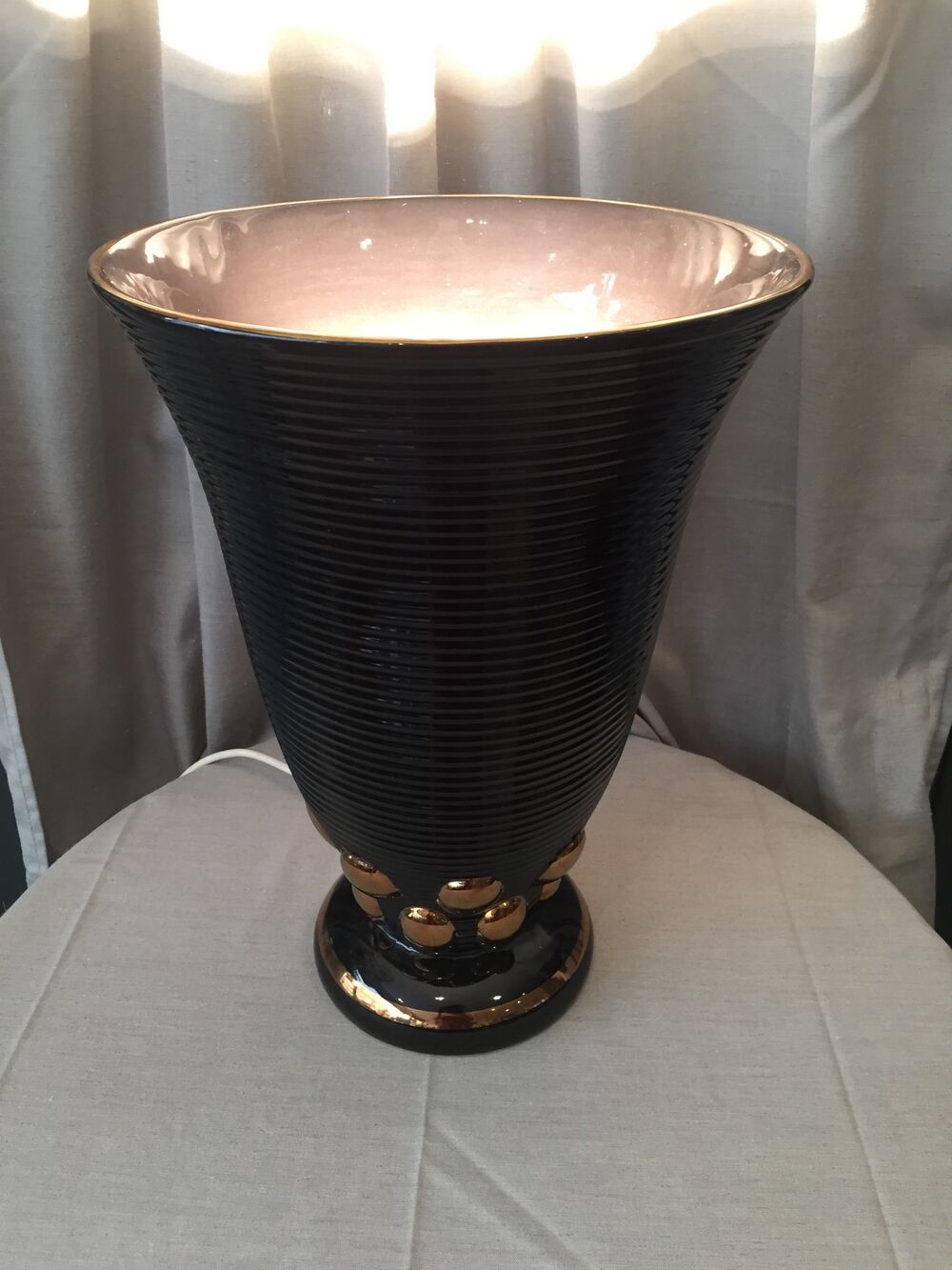 ORIGINAL EARTHENWARE LAMP OF ST CLEMENT ART DECO BLACK AND GILDED VASE CORNET