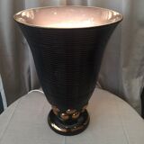 Lampe originale faïence de St Clément art deco noir et dore forme vase cornet
