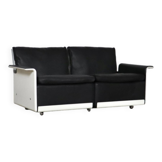 Dieter Rams Model 620 Two Seater Sofa In Black Leather For Vitsoe, 1980s