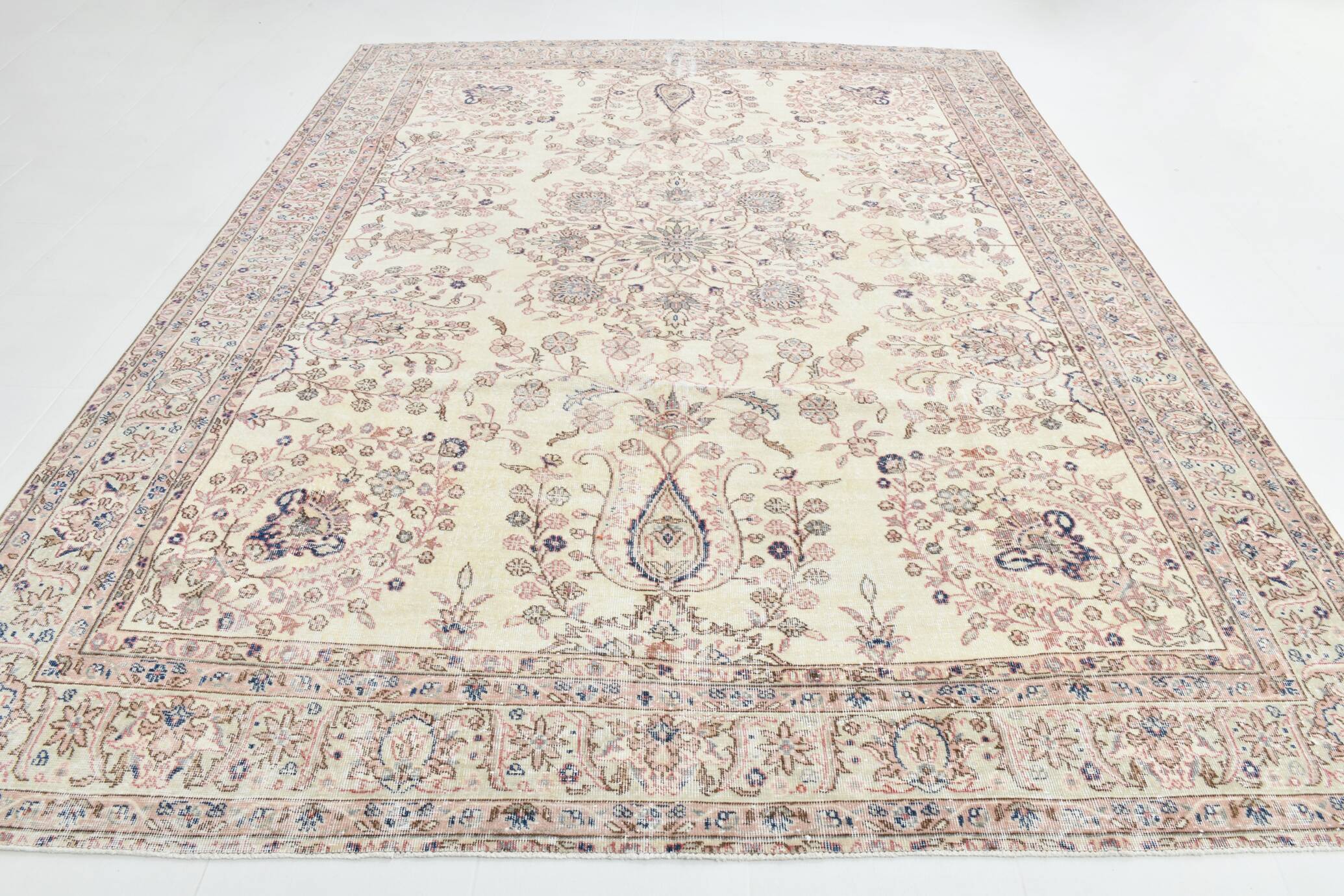 9x12 Faded Beige Large Area Vintage Persian Rug, 277x354 Cm