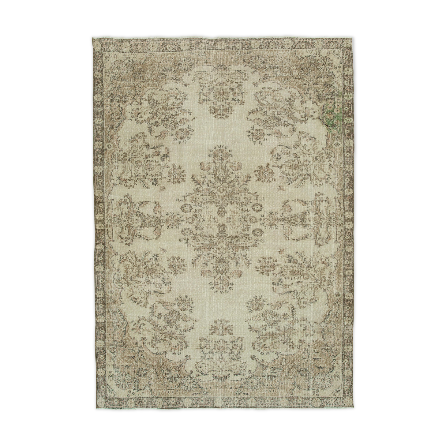 Handwoven antique anatolian beige carpet 205 cm x 286 cm