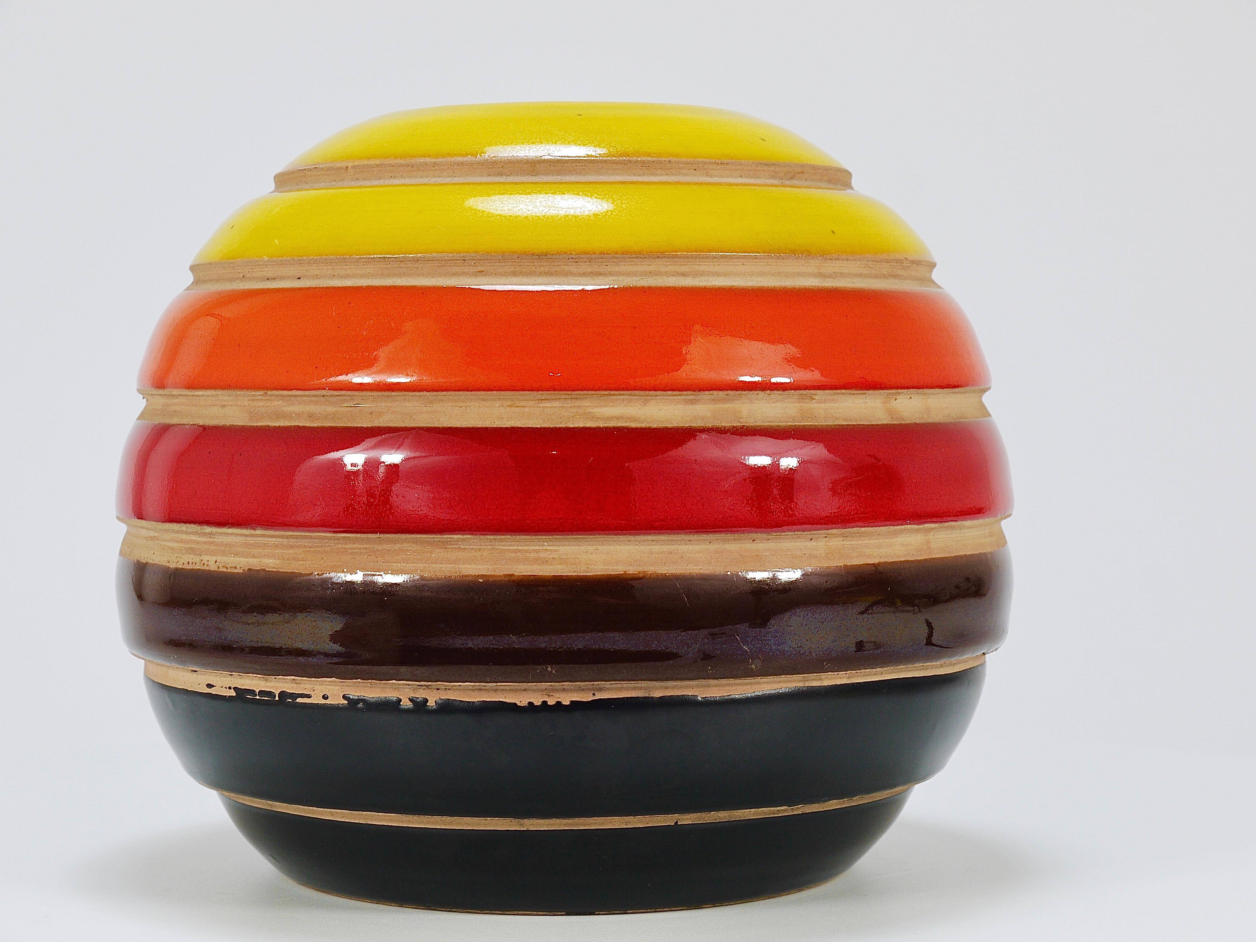Vase boule en céramique rayé Aldo Londi Bitossi, Italie, 1960s