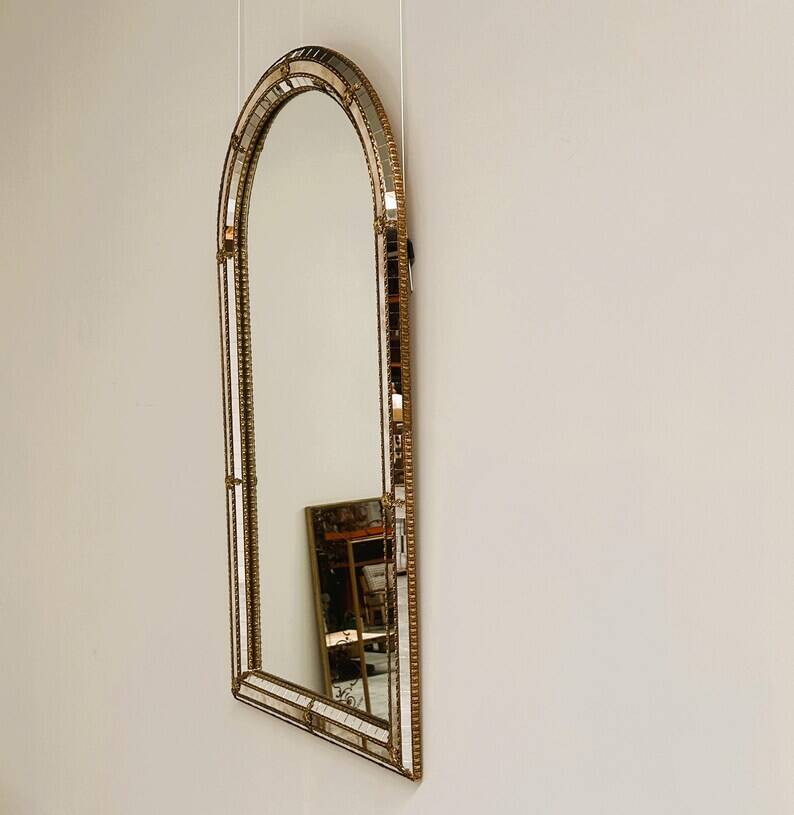 Vintage Spanish Mosaic Mirror with Arched Top – 1970s