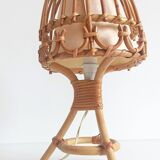 Midcentury Bamboo and Rattan Table Lamp, Attributed to Louis Sognot