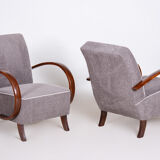 Pair of grey art deco armchairs made in the 1930s, fully refurbished beech.
