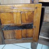 Small vintage brutalist solid oak jam cupboard with wrought iron trim