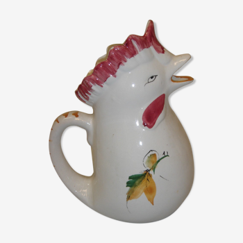 Rooster pitcher, enamelled ceramic Italy