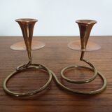 German filigree brass and copper candleholders, 1960s, set of 3