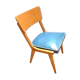 Chaise pieds compas style scandinave en hetre et simili cuir bleu / vintage années 50-60