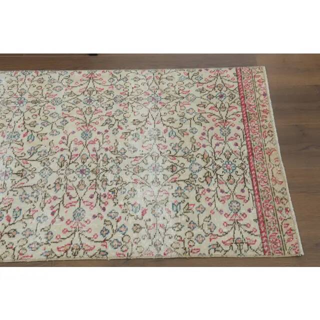 1970s Vintage Turkish Hand-Knotted Wool Cotton Beige Runner Rug 80x216