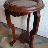 Guéridon ancien en bois massif avec plateau en marbre