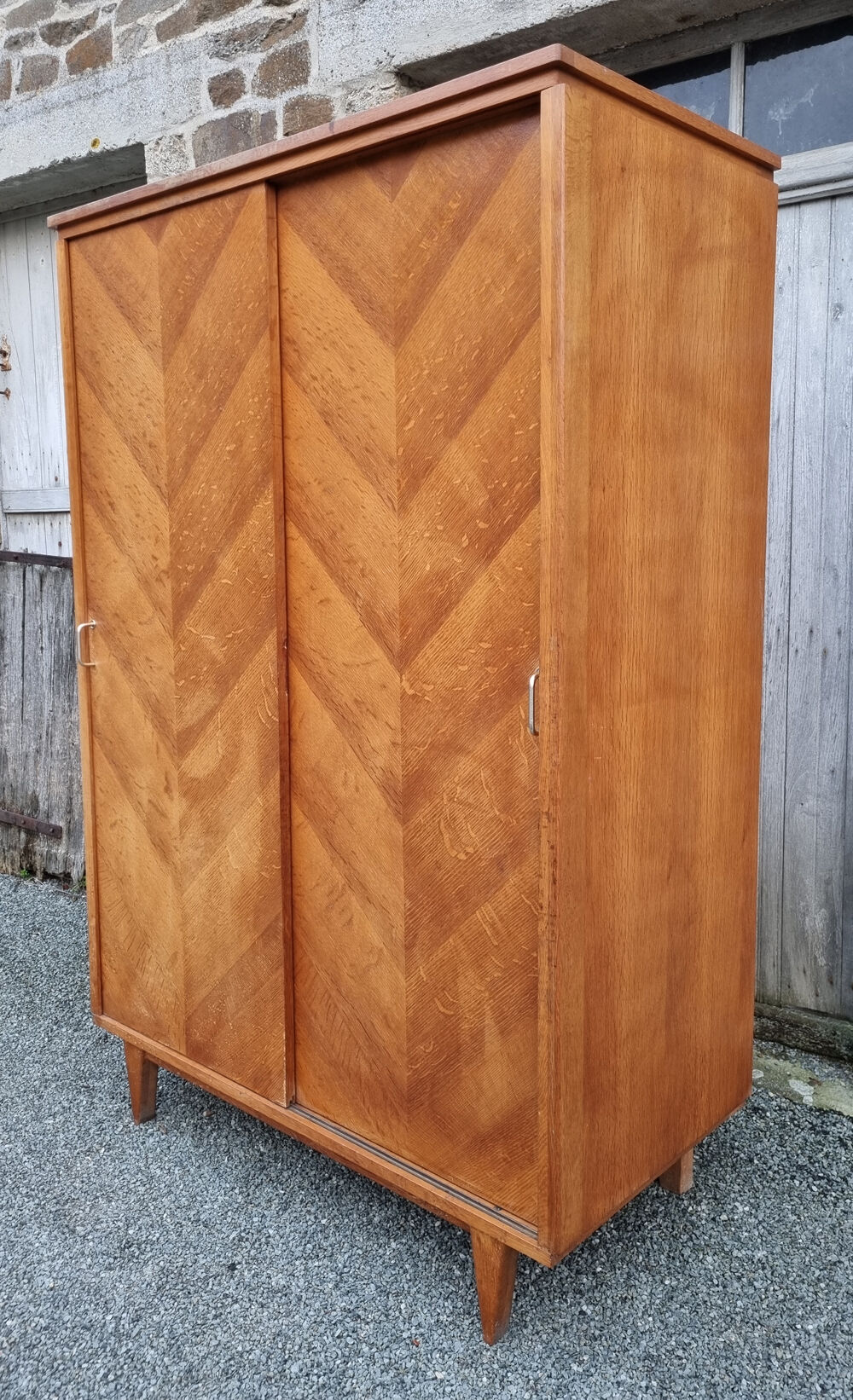 Wardrobe, wood, sliding doors, vintage, 50s / 60s