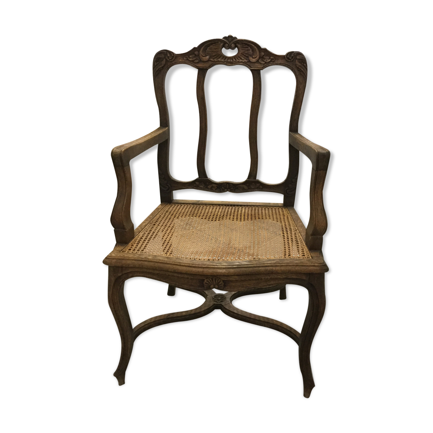 Fauteuil canné provençal style Louis XV