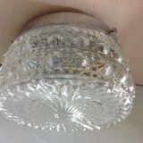 Round ceiling lamp in structured glass / vintage 60s-70s
