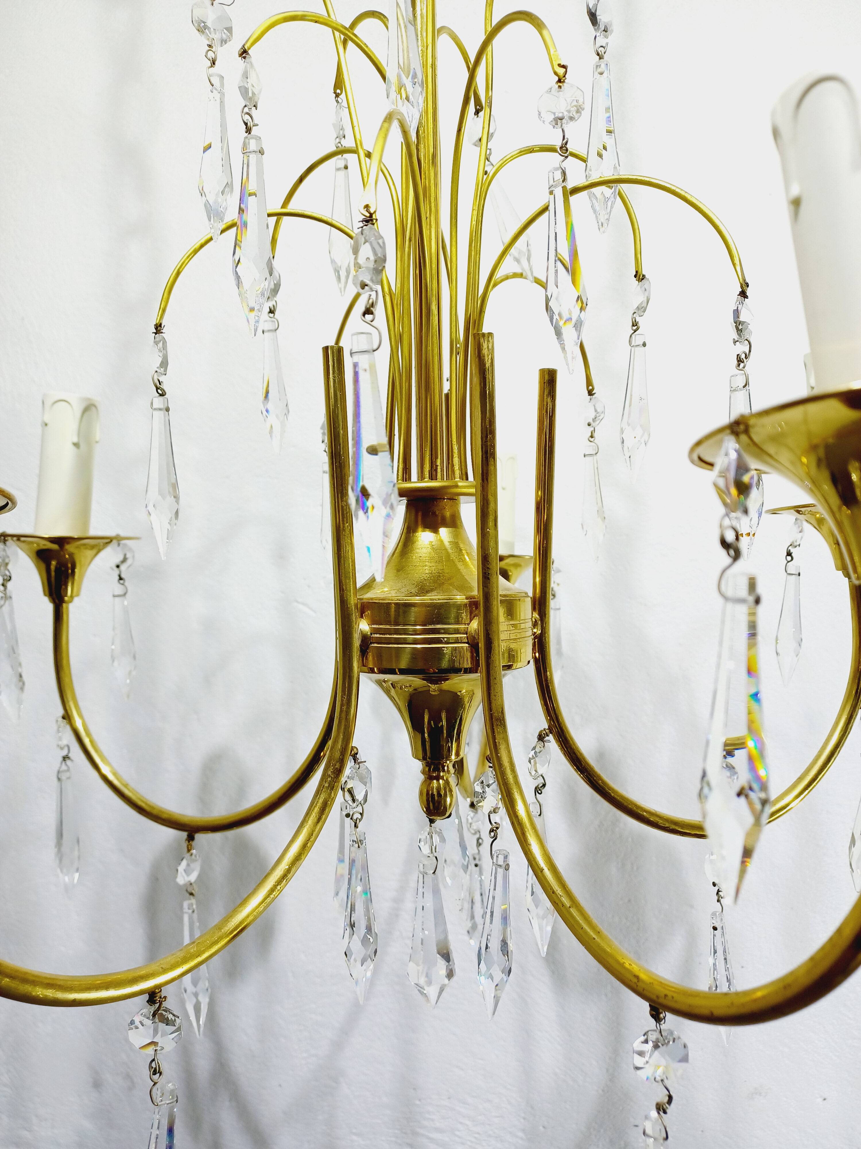 5-light brass and crystal chandelier