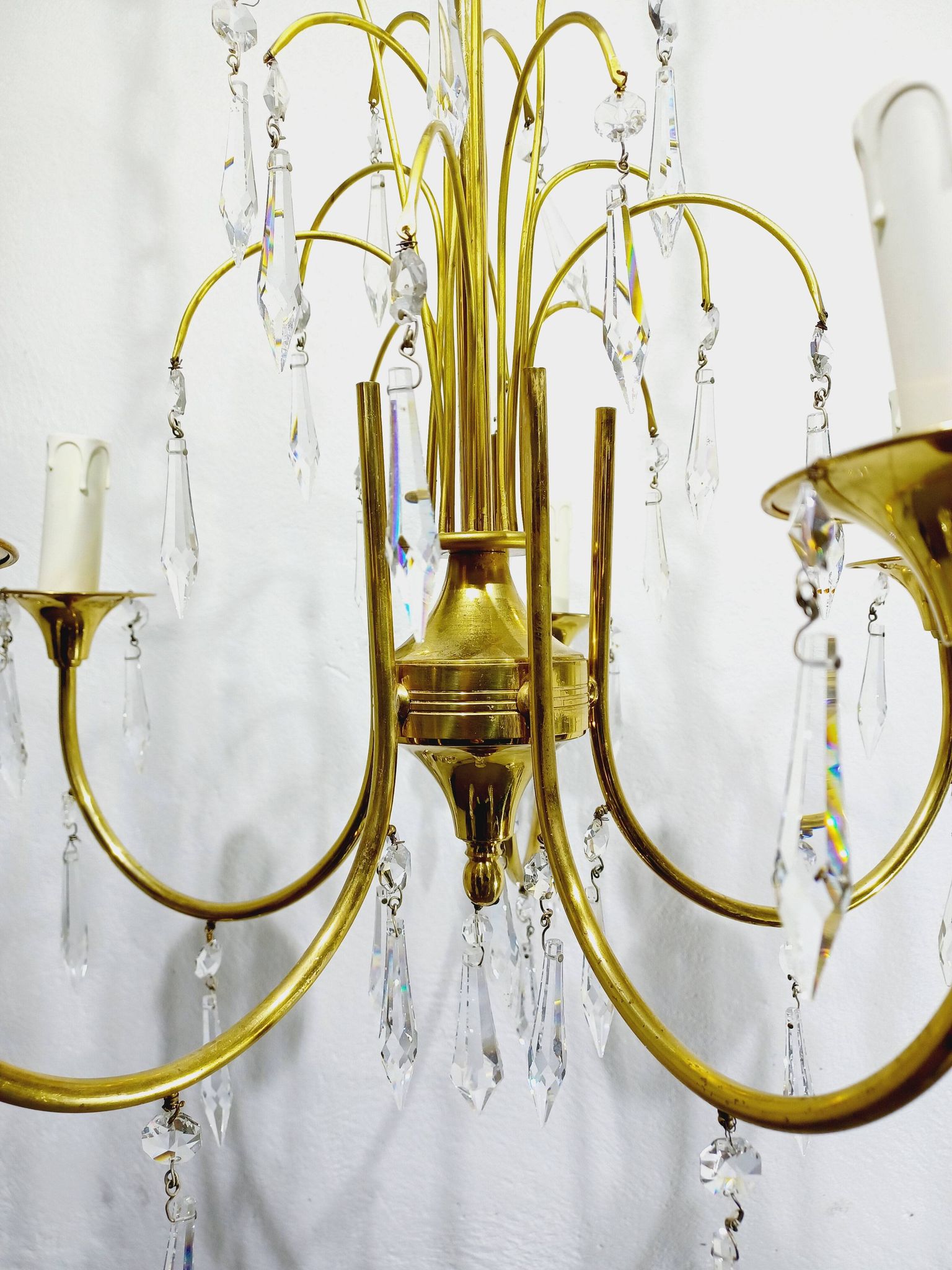 Lustre 5 lumières en laiton et cristal