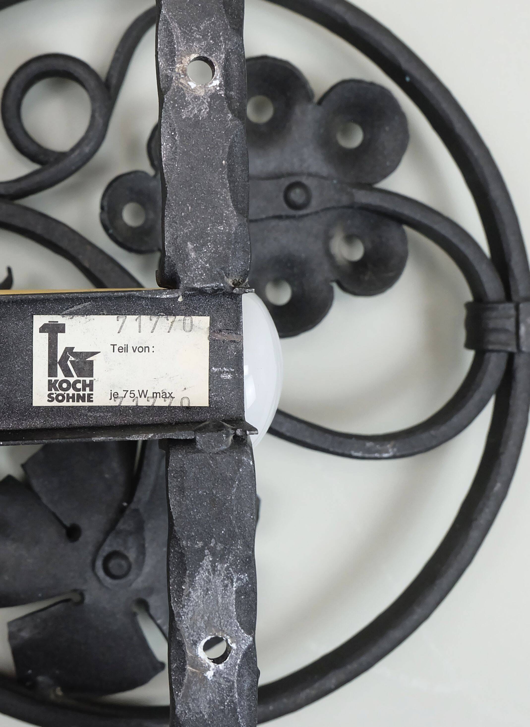 1970s WALL LAMP wrought iron and parchment koch & sons brutalist rustic