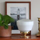 Table lamp brass and glass white
