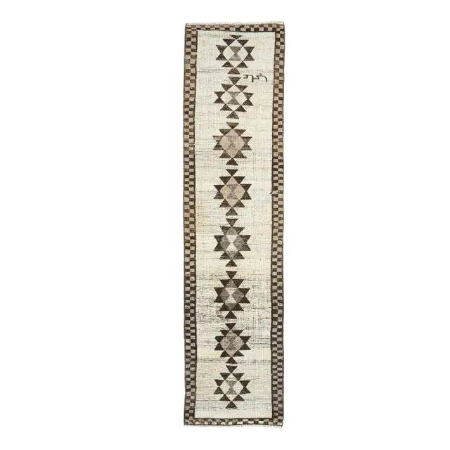 1970s Vintage Turkish Oushak Diamond Wool Runner 83x343