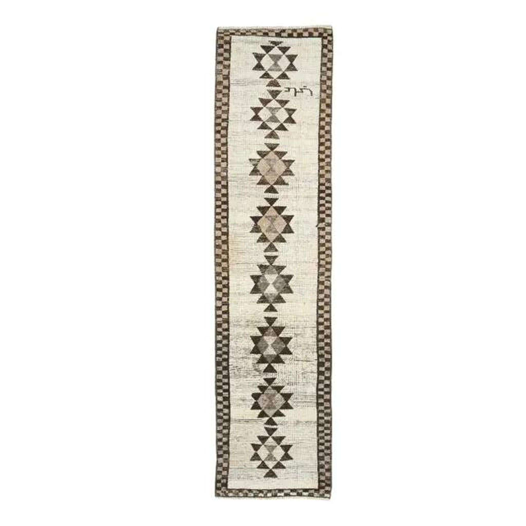 1970s Vintage Turkish Oushak Diamond Wool Runner 83x343