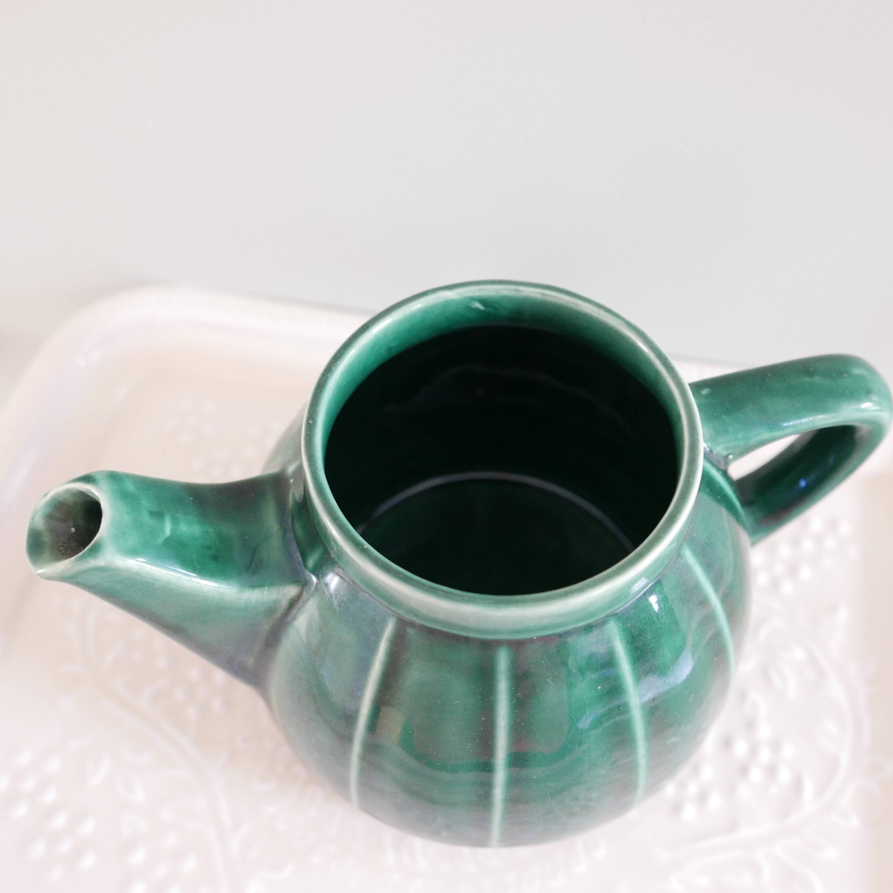Tea set (teapot + cup & saucer) green glazed ceramic