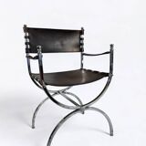 Maison Jansen, Pair of Savonarola armchairs, 1970
