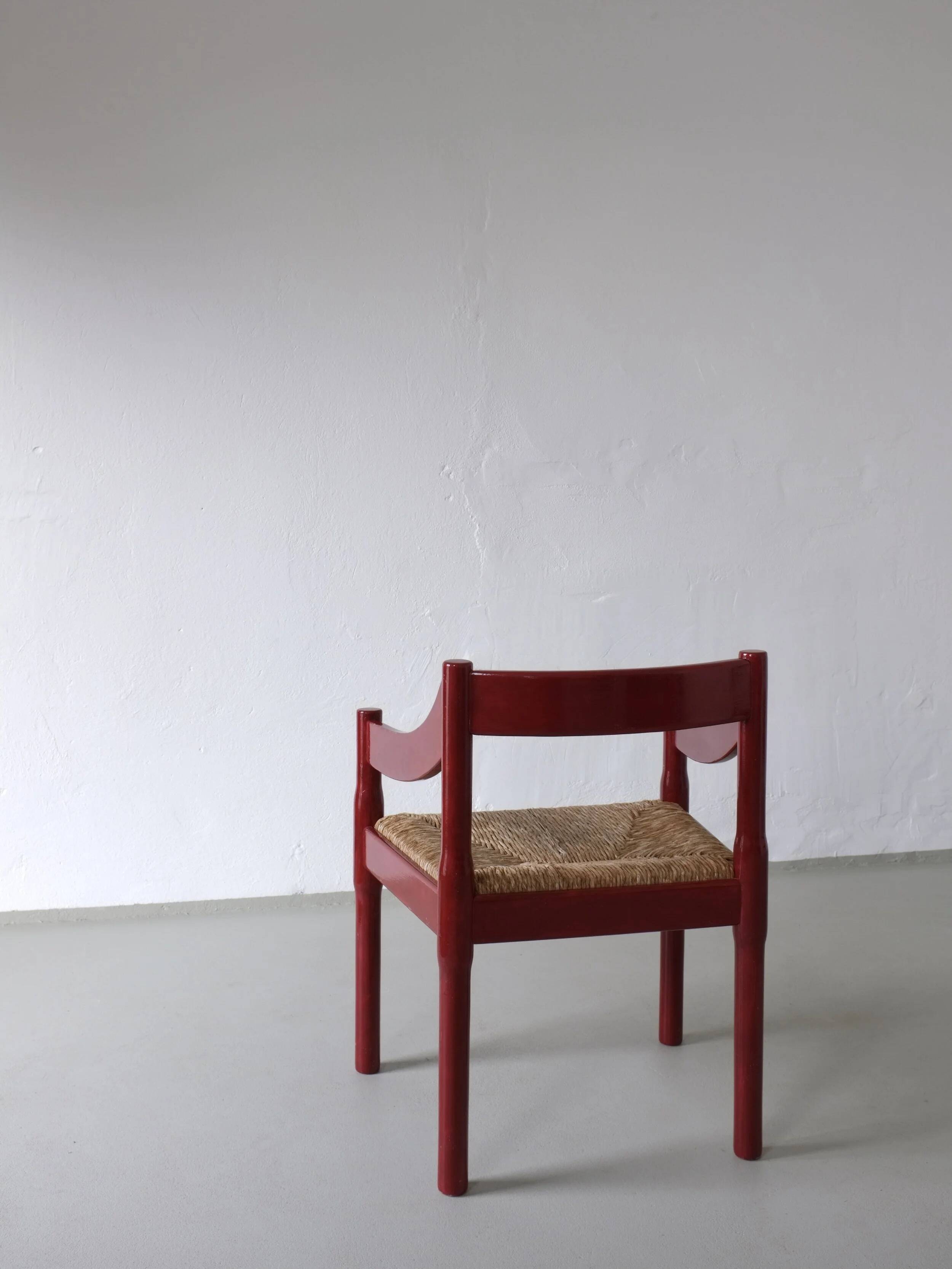 2 red Vico Magistretti “Carimate” style armchairs | Italy | 1970s