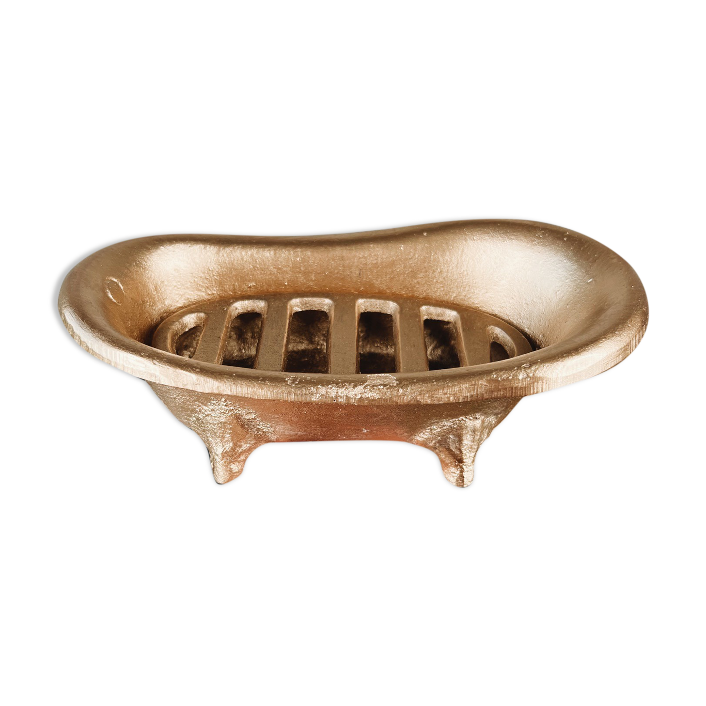 Cast iron soap dish in the shape of a bathtub
