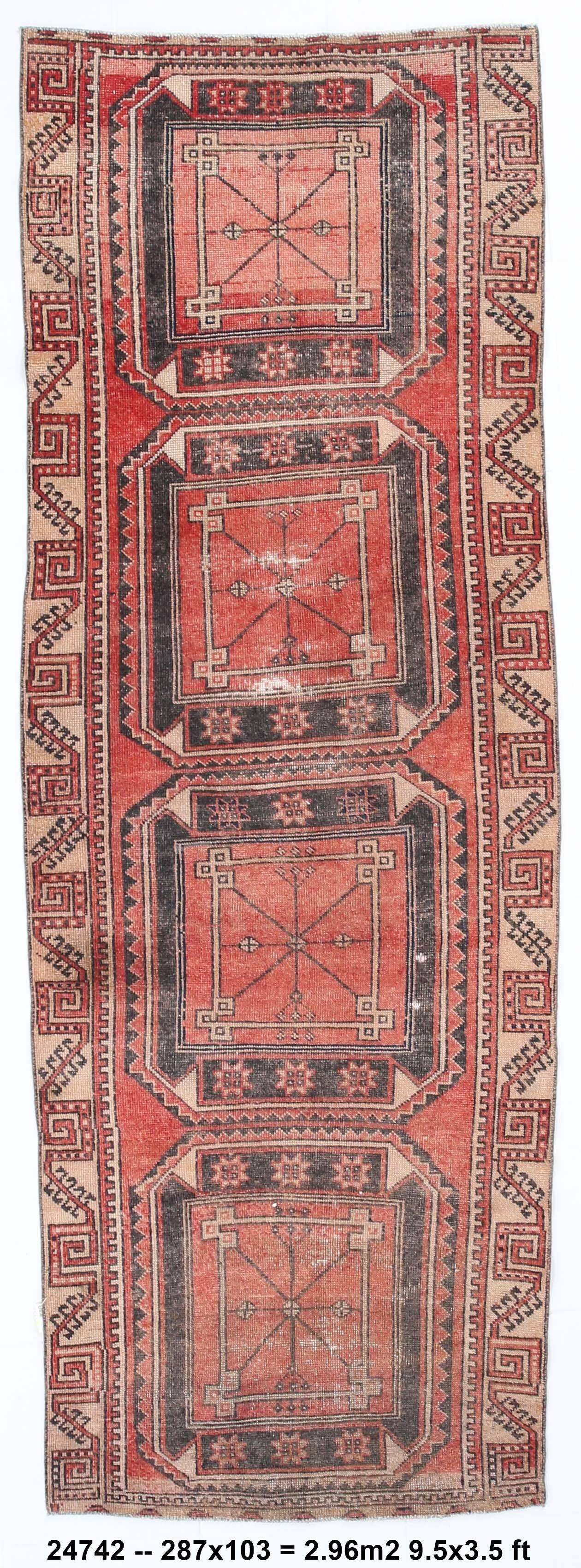 Antique Classic Red Black Persian Runner Rug, 103x287Cm