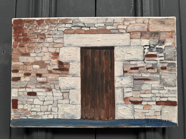 Huile sur toile par Claude Claveau Le Vieux Mur Pré Enpail 1992