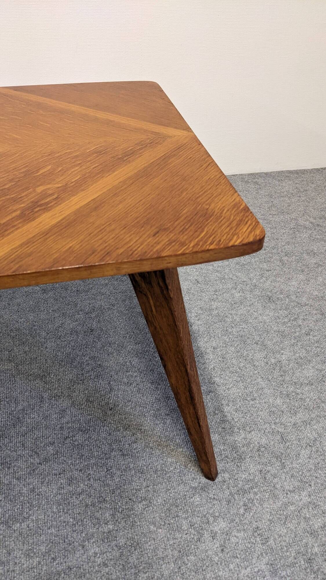 Modernist coffee or side table in oak marquetry, France 1960.