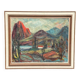 Original Mid Century Swedish Oil On Canvas – “Hut Between Hills” By B. Elvsfedt – 1962 – Vintage & Framed – 83 × 70 Cm (32.7" × 27.6")