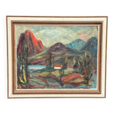 Original Mid Century Swedish Oil On Canvas – “Hut Between Hills” By B. Elvsfedt – 1962 – Vintage & Framed – 83 × 70 Cm (32.7" × 27.6")