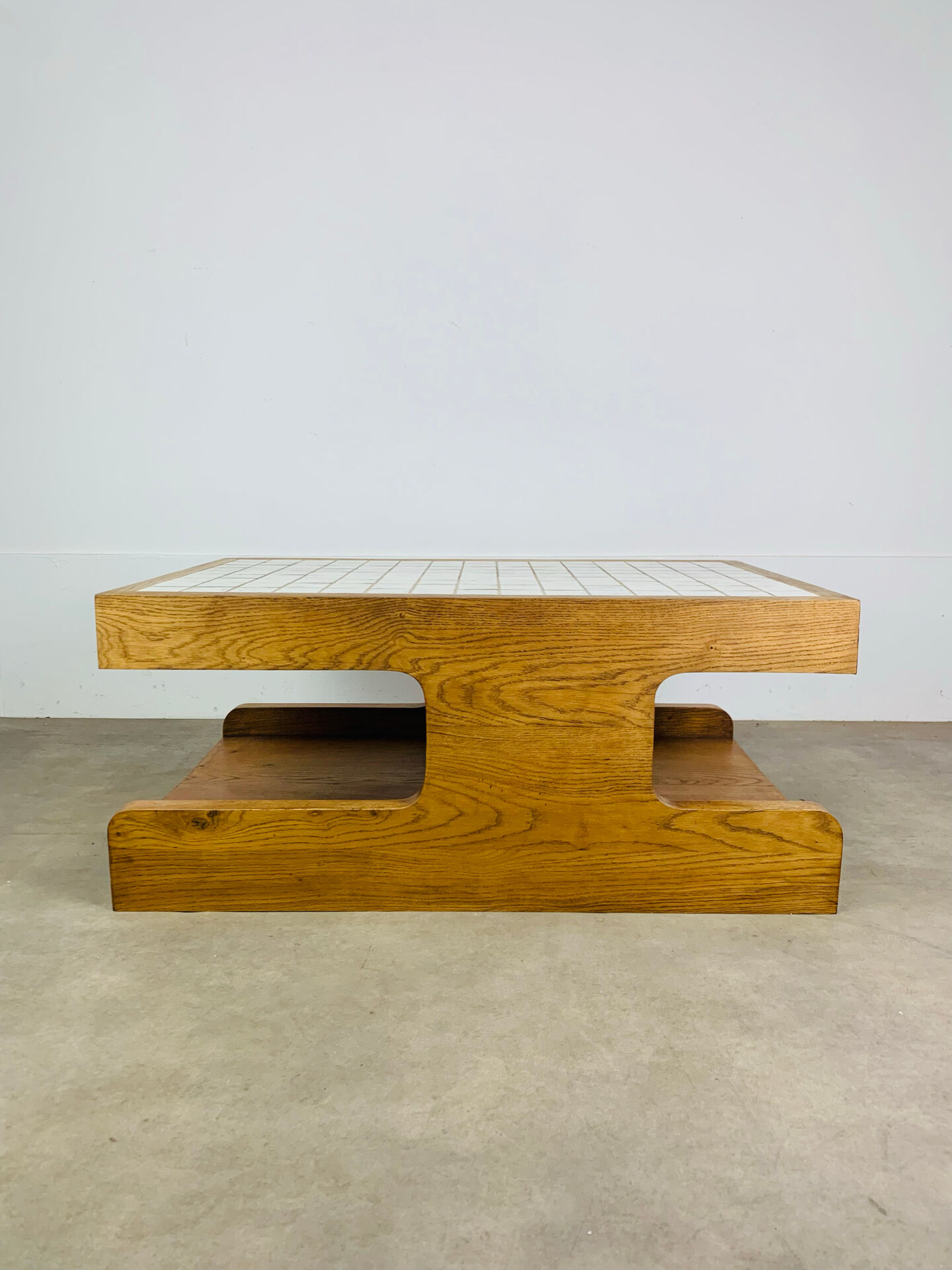 Brutalist coffee table made of solid wood from the 1970s.