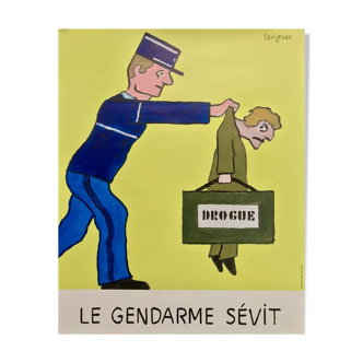 Original poster the Gendarme rages by Raymond Savignac 1995 - Small Format - On linen