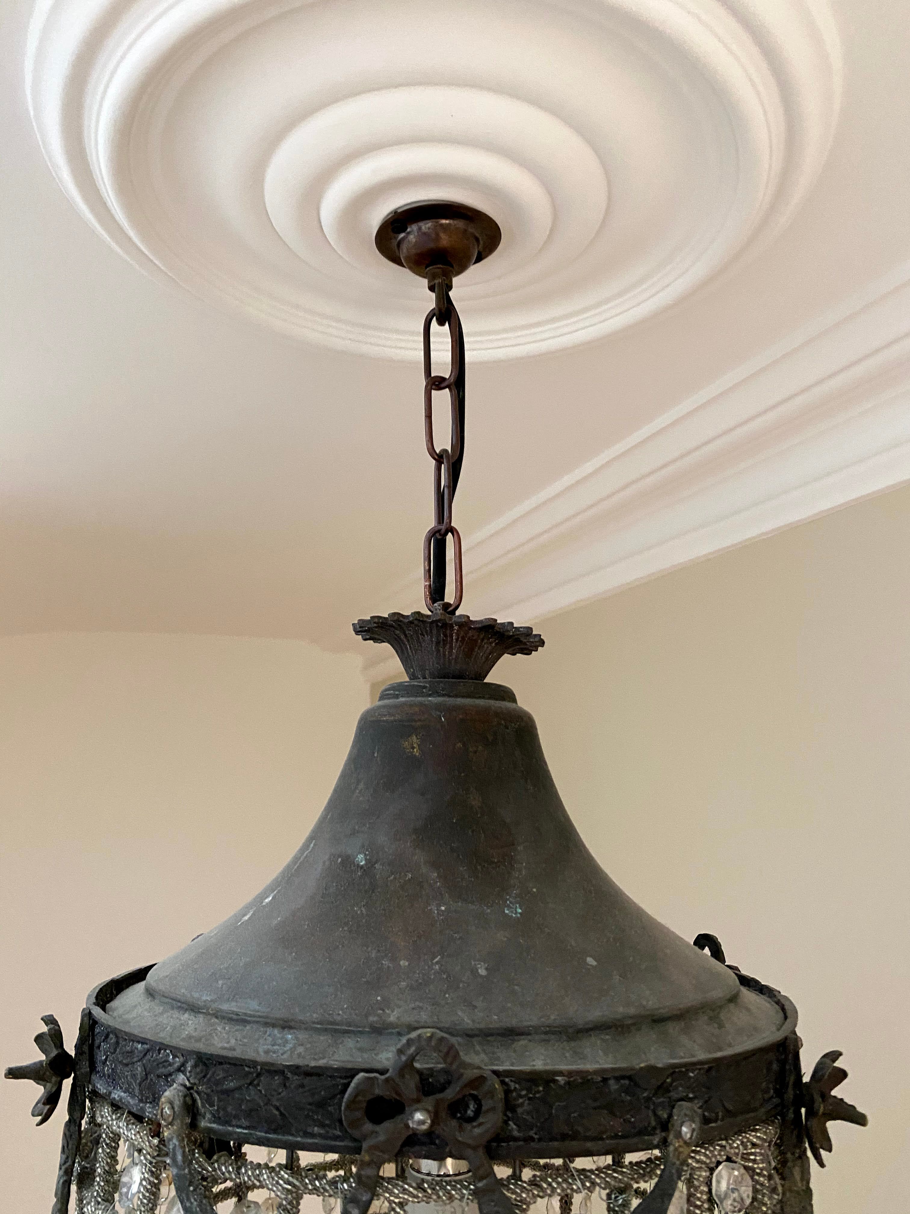 Antique Belgium Beaded Acorn Chandelier