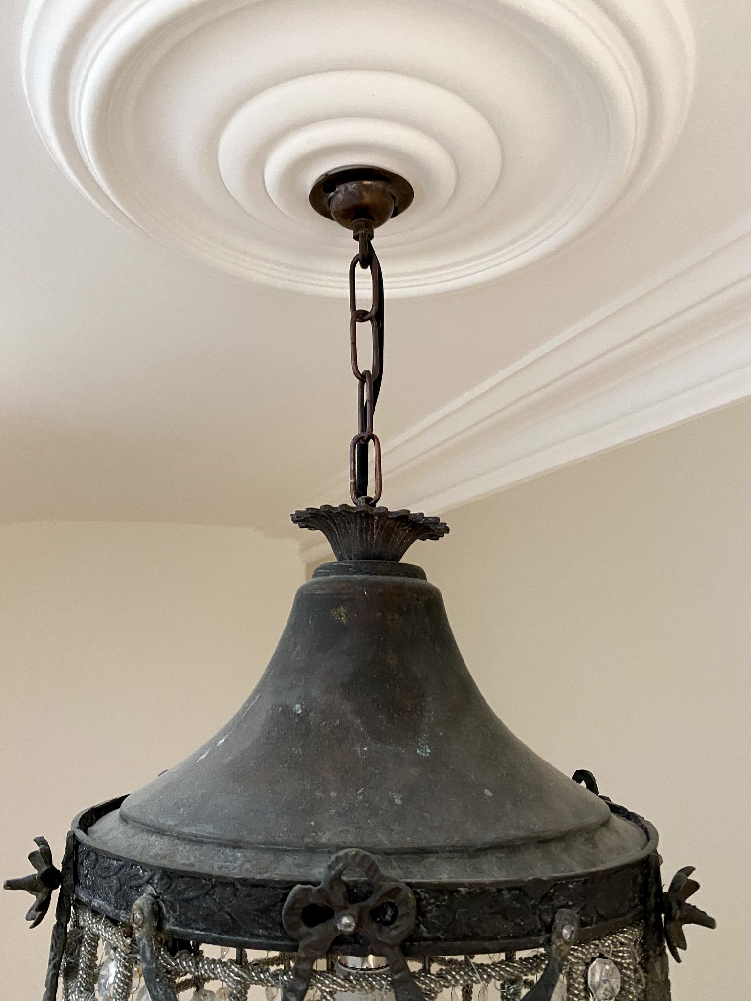 Antique Belgium Beaded Acorn Chandelier