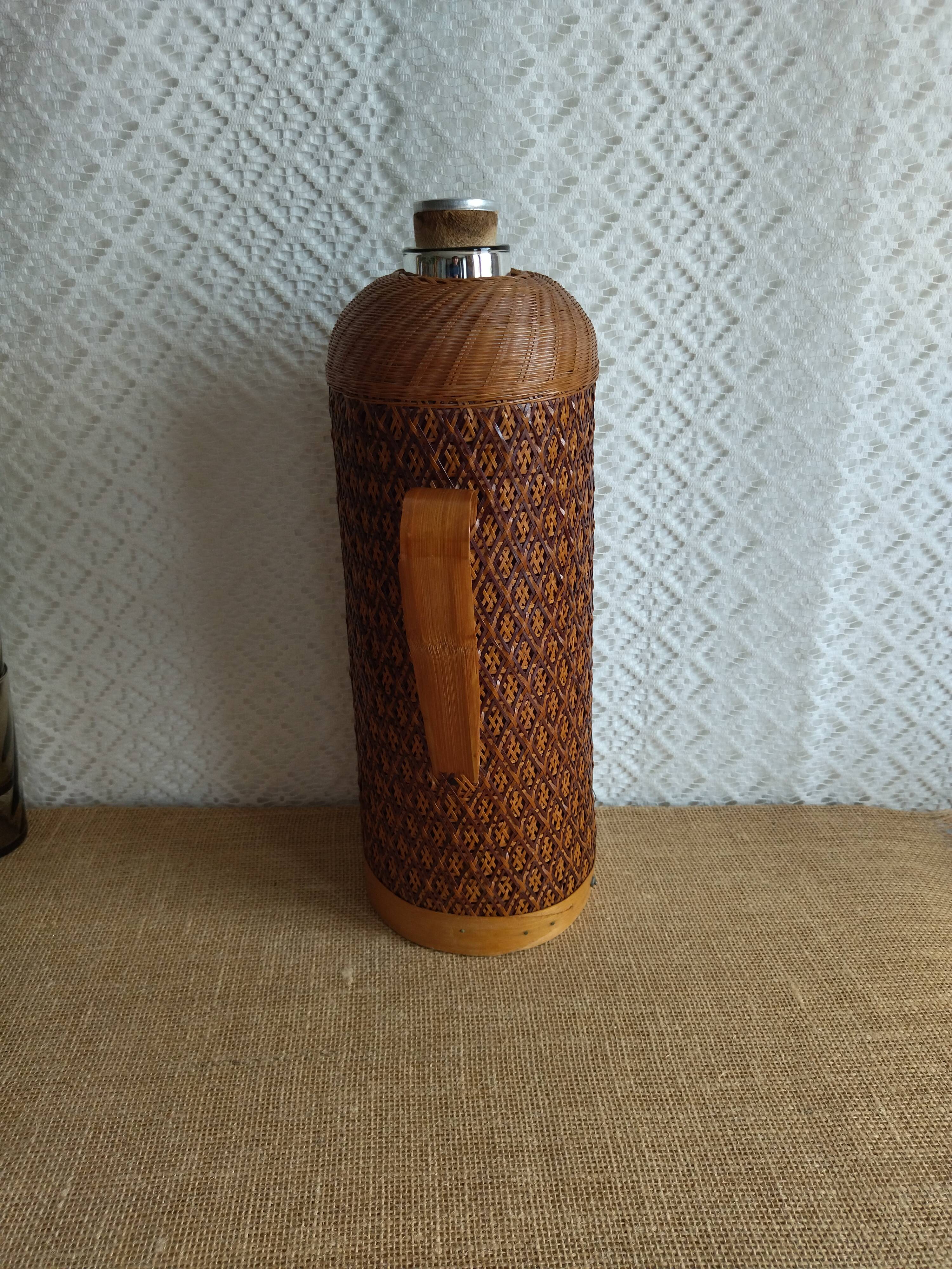 Vintage 70s rattan bamboo thermos carafe