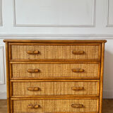 Vintage woven rattan chest of drawers