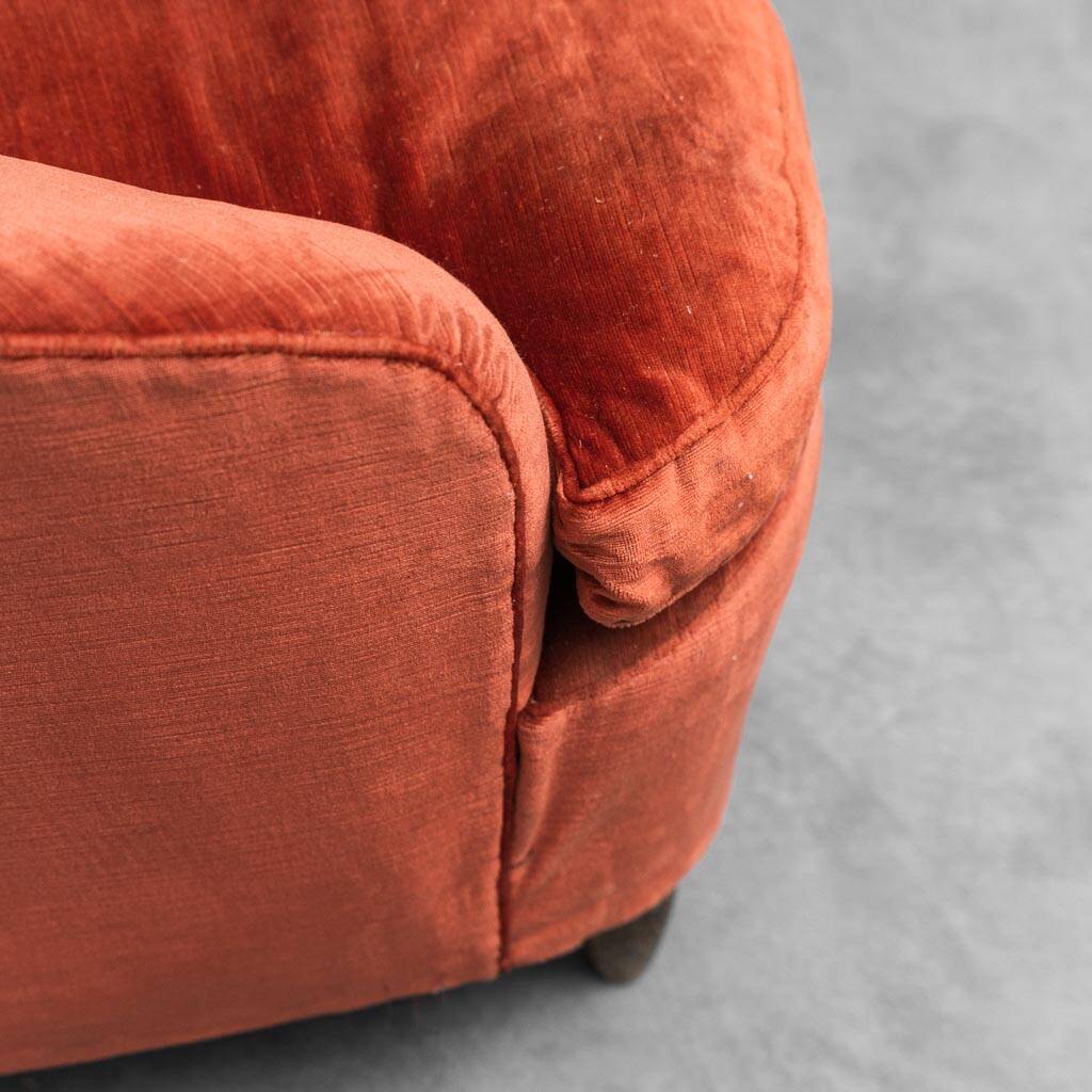 Divano 3 posti en velluto arancione anni '50 vintage modernariato