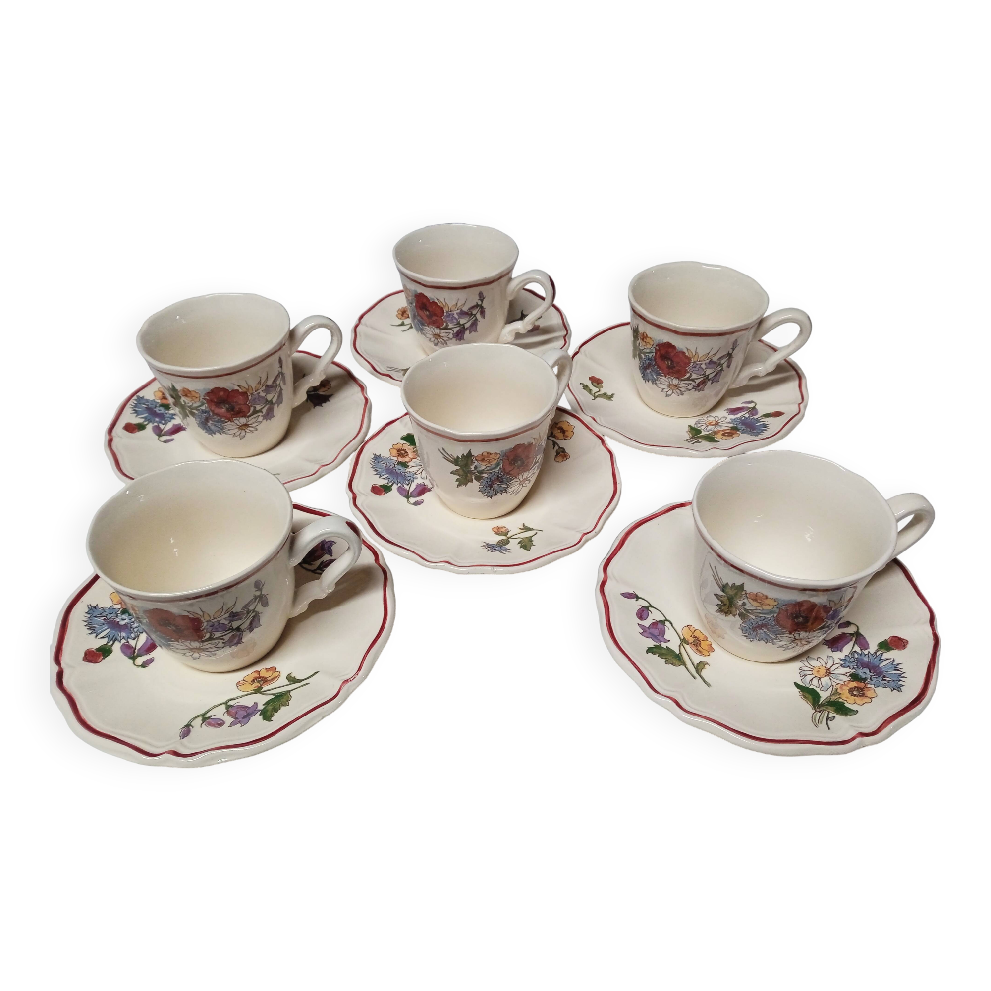 6 cups with saucers Sarreguemines Agreste - Lot 1