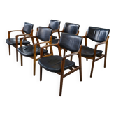 Ensemble de 6 fauteuils scandinaves en cuir et palissandre par Gondo Gravesen pour l’Atelier Bondo Gravesen Snedkerier 1960’s