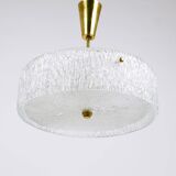 J.T. Kalmar Lustre pendant light in brass and textured glass, 1950s