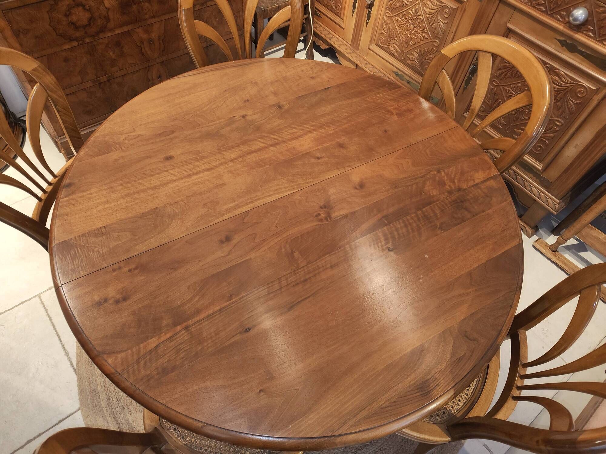 Round Solid Wood Dining Table + Extensions and Chairs