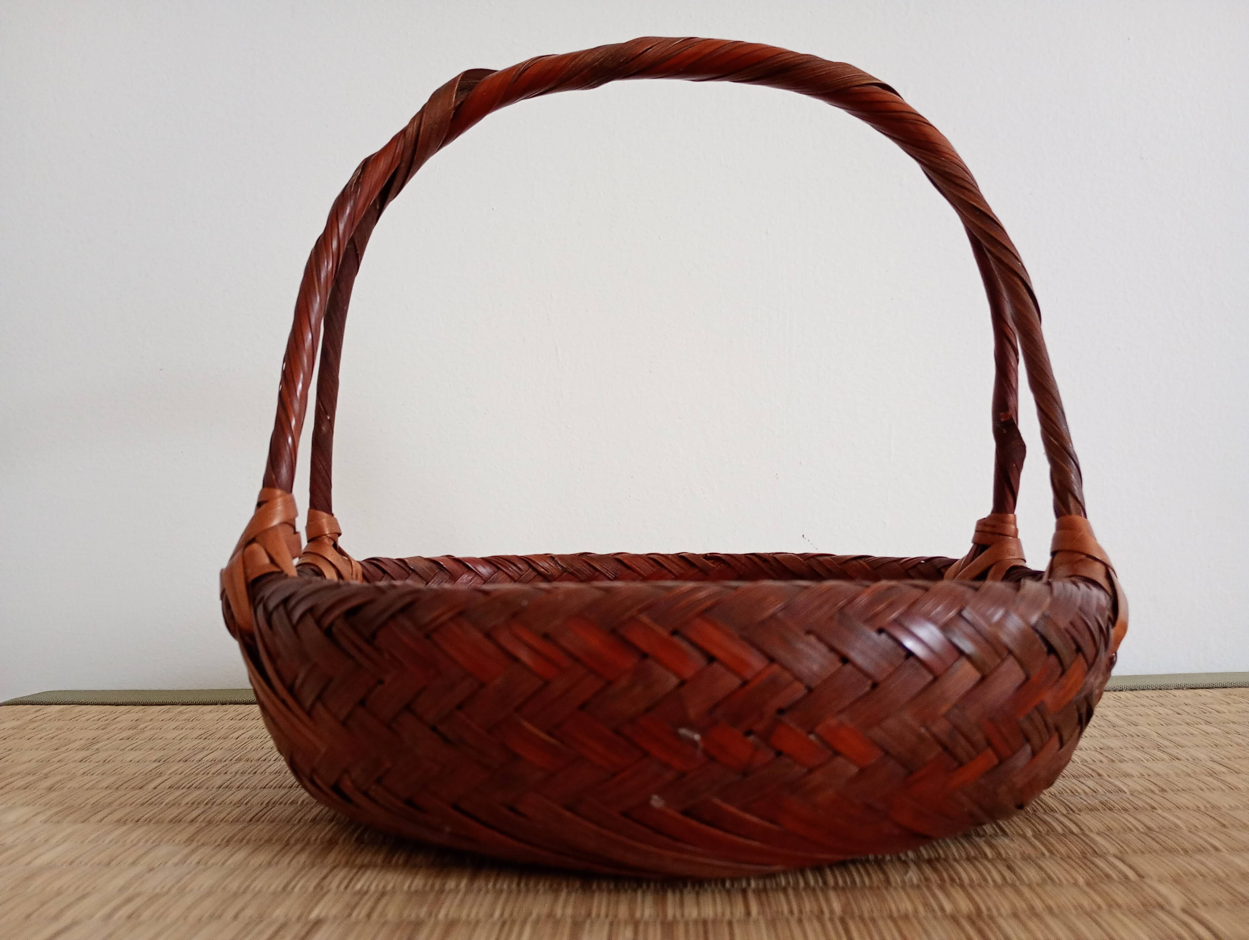 Japanese woven bamboo basket. Ikebana.